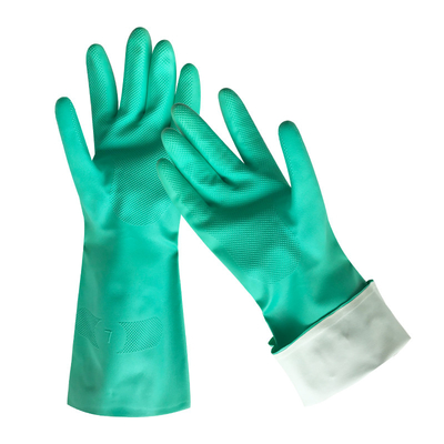 13 INches Gloves Green Nitrile For Chemical Handling Flock Lining 33cm