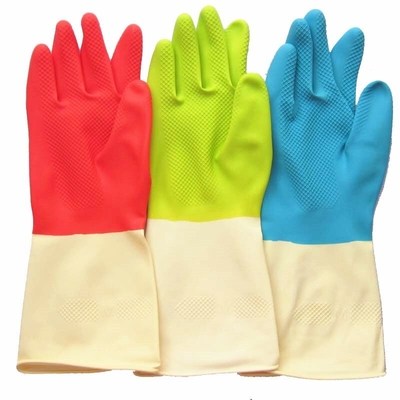 Thickening Latex Industrial Bicolor Glove 320mm Flock Lining Chemical Resistance