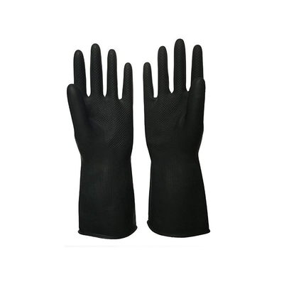 WaterProof Black Industrial Rubber Gloves 32 Cm Unflocked Lining Chemical Resistant