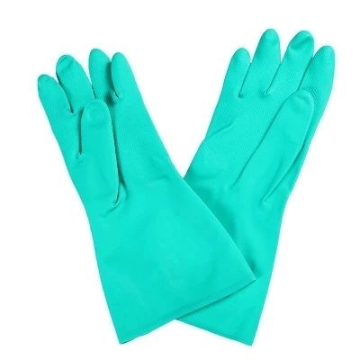 Household Green Nitrile Glove For Chemical Handling 15Mil Flocked Lining