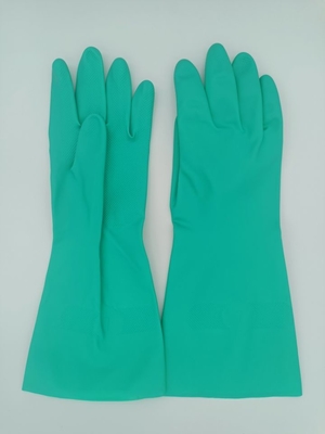 Flocked Lining Nitrile Solvent Resistant Gloves Household Green Chemical Nitrile Glove
