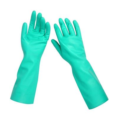 Textured Fingertips Green Nitrile Glove 33 CM Length Chemical Resistant Gloves Designed For Laboratory And Food Industry