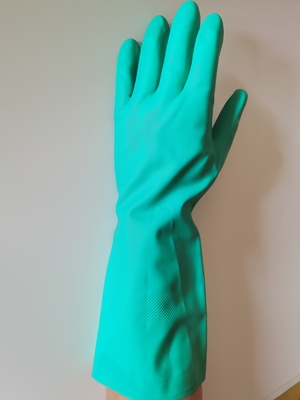 Solvent Resistance 13 Mil Green Nitrile Glove Chemical Protection Flocked Lining