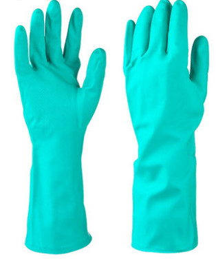 18 Mil Green Nitrile Glove Oil Resistance Flocked Lining Chemical Nitrile Glove