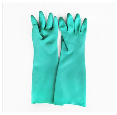 22 Mil Green Nitrile Glove Solvent Resistant Isolate Oil 18 Inches Flocked Lining