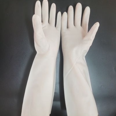 Unflock Lining Nitrile Dishwashing Gloves Household 38cm White Nitrile Glove