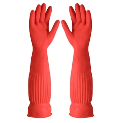 Household Flock Lined Latex Gloves 450mm Extra Long Dishwashing Gloves