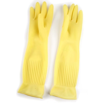 Kitchen Extra Long Cuff Latex Gloves 45CM Yellow Flock Lined Gloves
