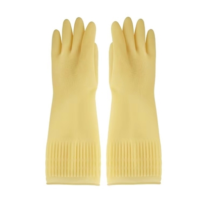 Anti Leakage Flock Lined Gloves Natural Latex 380mm Extra Long Dish Gloves