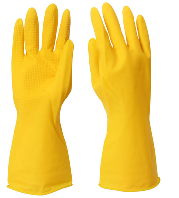 Flocked Lining House Cleaning Gloves 32CM Latex Yellow Gloves