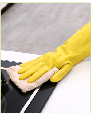 Flocked Lining House Cleaning Gloves 32CM Latex Yellow Gloves