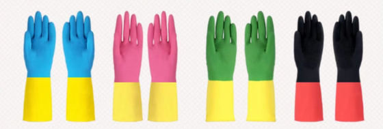 Bicolor Chemical Resistant Latex Gloves Garden Dish Washing Latex Chemical Gloves