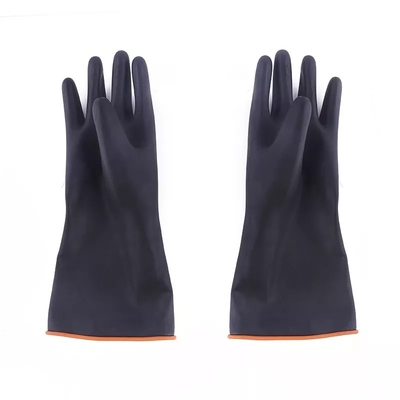 Acid Resistance Black Industrial Rubber Gloves Heavy Duty Orange Lining
