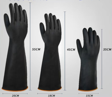 Industrial Black Latex Gloves Unflocked Lining 60CM Extra Long Cuff Gloves