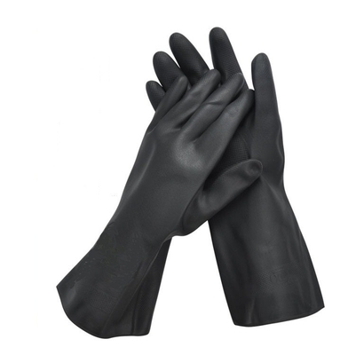 Alkali Resistance Neoprene Chemical Gloves 330mm Flock Lined Black Neoprene Gloves