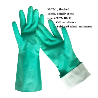 Nitrile Glove of Greens With Flocked Lining Latex Free Chemotherapy