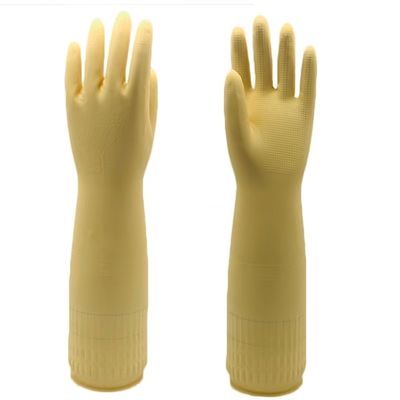 Wrinkled Extra Long Cuff Latex Gloves Disposable 100g/Pair Textured Grip Latex