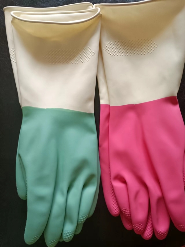 Thickening Latex Industrial Bicolor Glove 320mm Flock Lining Chemical Resistance