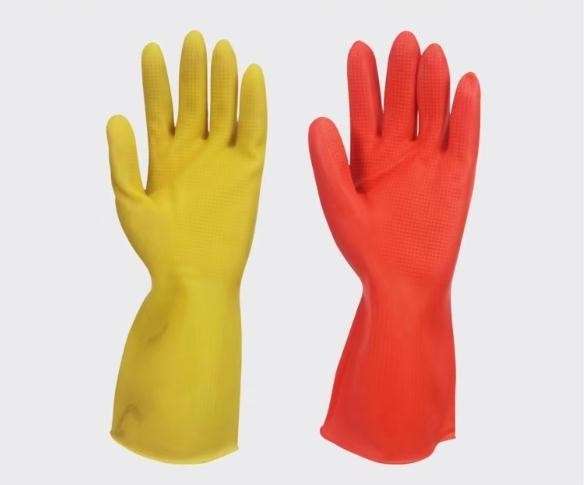 30 CM Length Latex Household Glove Chemical And Puncture Resistance Yellow Red Orange Suitable For Various Household Tasks