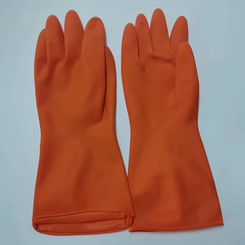 Thickness 0.345 to 0.55 millimeter Latex Household Glove in Yellow Red Orange colors with OEM customization options