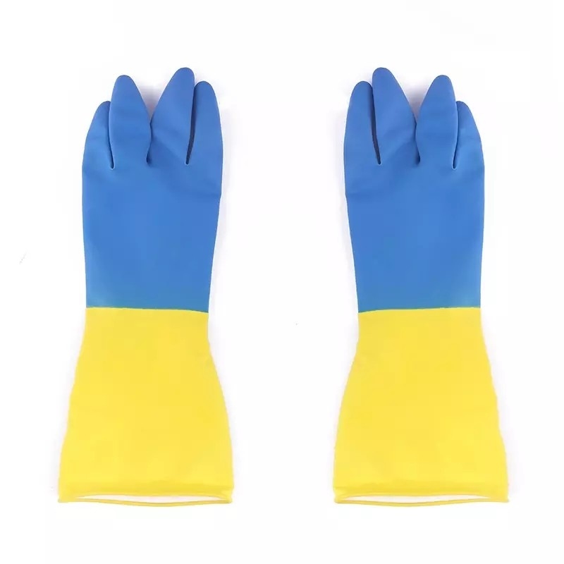 Bicolor Chemical Resistant Latex Gloves Garden Dish Washing Latex Chemical Gloves