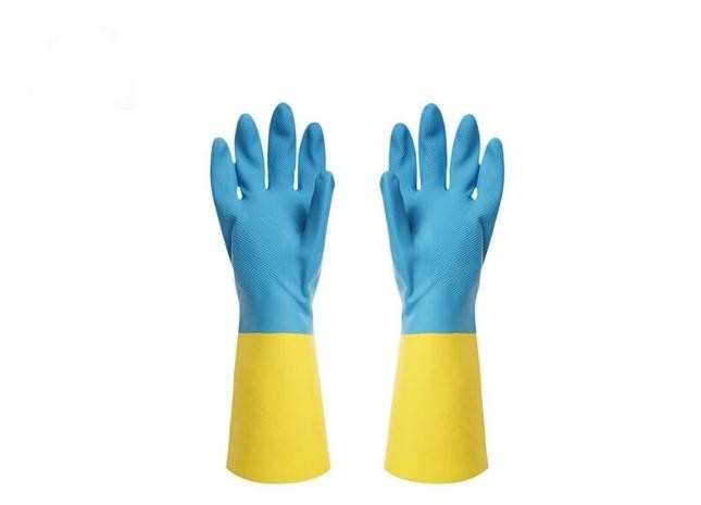 Bicolor Industrial Neoprene Chemical Gloves Heat Resistant Flock Lined Latex Gloves