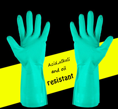 Industrial Works Green Nitrile Glove 33 Cm Length Long Protective Gloves Suitable for Industrial Chemical Handling Tasks