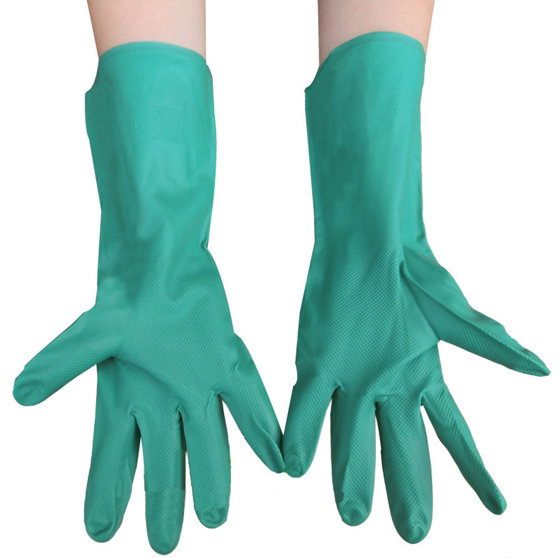 Green Nitrile Gloves 15 Mil Beaded Cuff Textured Fingertips Ambidextrous for Household Industrial Use